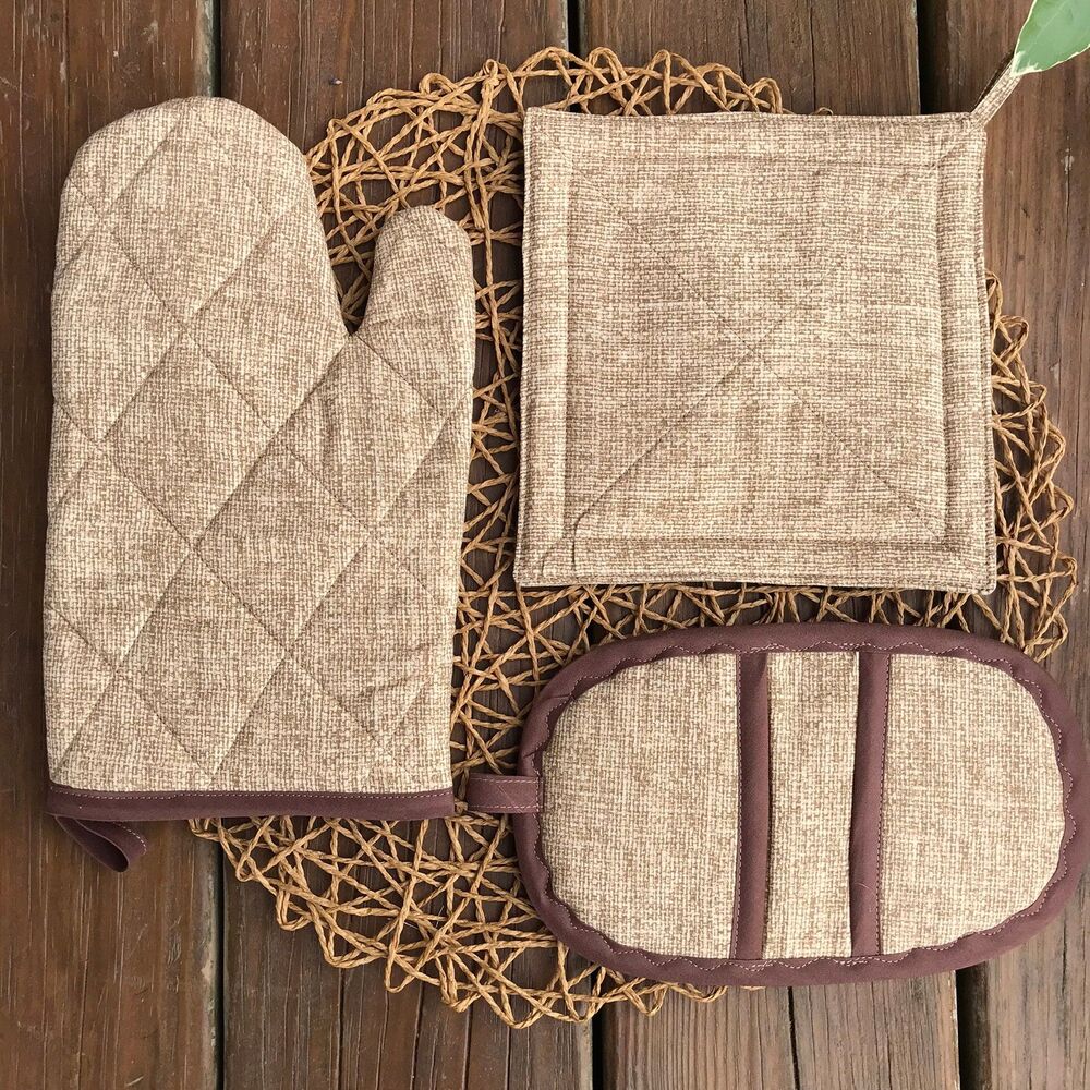 Oven Mitt, 2 Finger Hotpads, Square Potholder, Neutral Print, Baking Gift Set